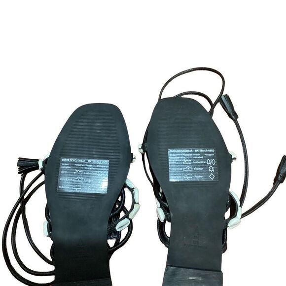 NEW Anthropologie Puka Black Leather Shell Sandals Ankle 8 - Picture 8 of 11